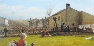 Noè Bordignon, Vita quotidiana a San Zenone, fine XIX sec., olio su tela, 41 x 63 cm. Castelfranco Veneto, Collezione privata