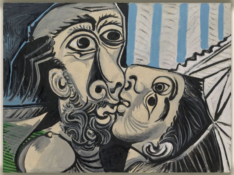 Pablo Picasso, Le Baiser, Mougins, 26 octobre 1969, olio su tela, 97 x 130 cm. Musée national Picasso, Parigi. Photo © RMN-Grand Palais – Adrien Didierjean © Succession Picasso 2021