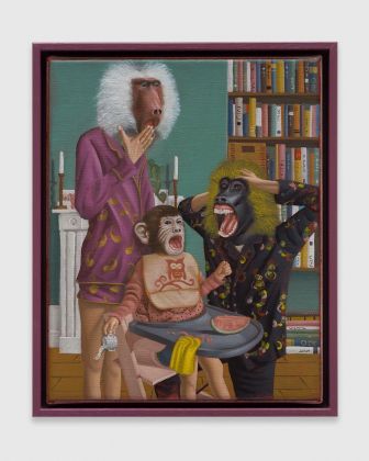 Patrizio Di Massimo, Monkey Business, 2021, olio su lino, 32.2 × 26.2 cm. Photo Mark Blower