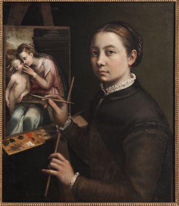 Sofonisba Anguissola, Zelfportret aan de schildersezel, ca. 1556–1557. ŁaŃcut, Muzeum-Zamek w ŁaŃcucie