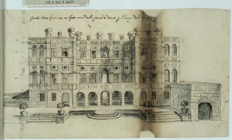 Plautilla Bricci (Roma 1616 - post 1690) Progetto per la Villa Benedetta, detta il Vascello, 1663 penna e inchiostro bruno, acquerello grigio su carta chiara Roma, Archivio di Stato, Trenta Notai Capitolini, Uff. 29, vol. 182