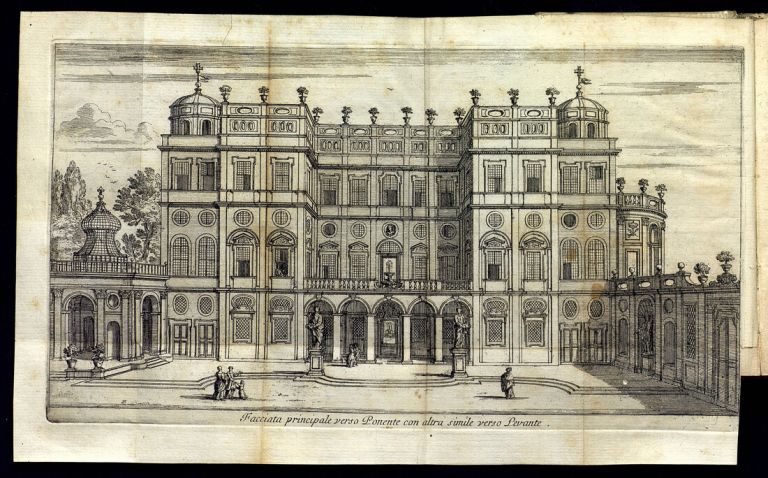 Prospetto occidentale del Casino del Vascello da Elpidio Benedetti (alias M. Mayer, Villa Benedetta descritta da Matteo Mayer, Roma 1677), 156 x 284 mm Roma, Biblioteca Nazionale Centrale