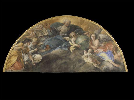 Plautilla Bricci (Roma 1616 - post 1690) Un angelo offre il Sacro Cuore di Gesù all’Eterno Padre, 1669-1674 circa tempera su tela, 166 x 364 cm Musei Vaticani