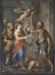 Plautilla Bricci (Roma 1616 - post 1690) Stendardo della Compagnia della Misericordia raffigurante la nascita (09a) e il martirio (09b) di san Giovanni Battista, 1675 olio su tela, 247 x 175 cm Poggio Mirteto, chiesa di San Giovanni Battista, altare maggiore