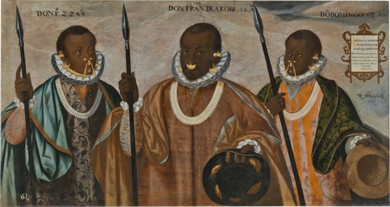 Andrés Sánchez Galque, Los tres mulatos de Esmeraldas, 1599. Madrid, Museo de América