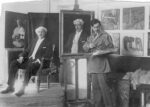 Carlo Romagnoli al lavoro nel suo studio, 1920 ca.