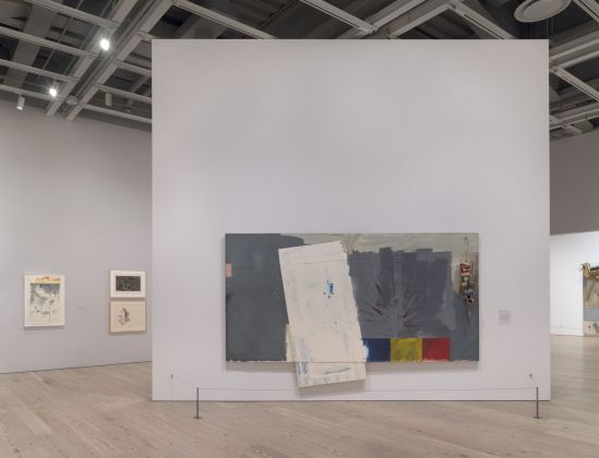 Installation view of Jasper Johns: Mind/Mirror (Whitney Museum of American Art, New York, September 29, 2021-February 13, 2022). From left to right: Pinion, 1966; From Eddingsville, 1969; Edisto, 1962; Studio, 1964. Photograph by Ron Amstutz