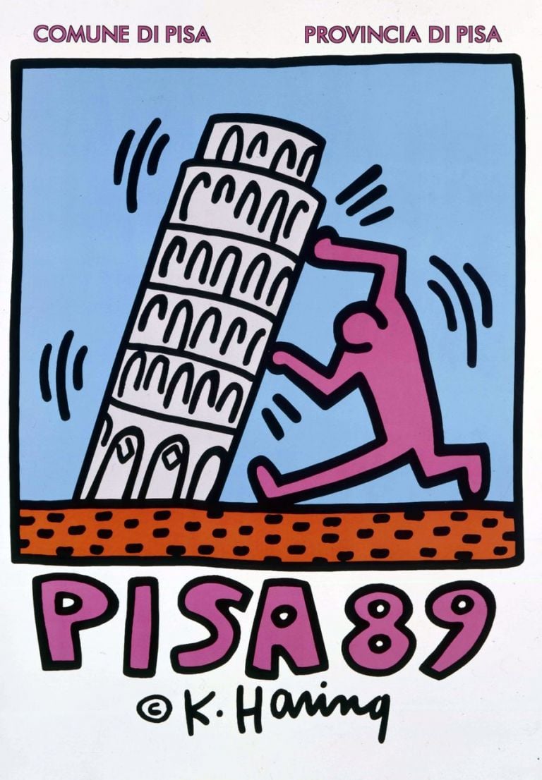 Keith Haring, Pisa 89, 1989. Stampa offset a quattro colori su carta lucida nera, 100 × 79.8 cm. Courtesy of Nakamura Keith Haring Collection © Keith Haring Foundation