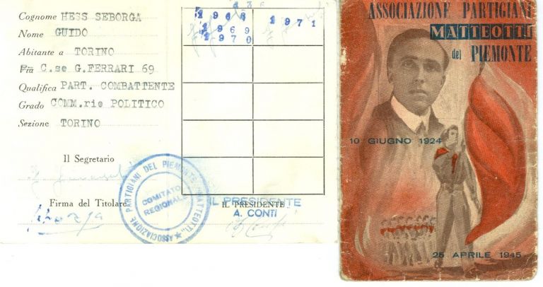 La tessera dell'Associazione Partigiani Matteotti del Piemonte intestata a Guido Seborga