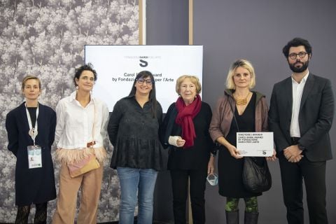 Veronica Veronesi, direttrice GALLLERIAPIU; Letizia Ragaglia, direttrice, Kunstmuseum Liechtenstein, Vaduz; Ilaria Bonacossa; Pinuccia Sardi, presidente della Fondazione Sardi per l'Arte; Ivana Spinelli, artista; Vittorio Calabrese, direttore, Magazzino Italian Art, New York. Photo courtesy: Perottino-Piva / Artissima