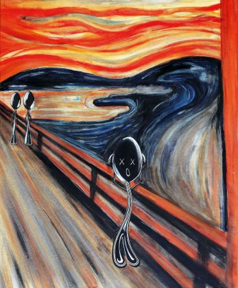 Simone D’Auria, L’urlo di Spoon, acrilico e pastello su tela, 91x73,5 cm