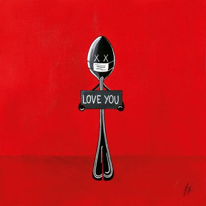 Simone D’Auria, Mr Spoon Love You, acrilico su cartoncino, 30x30 cm