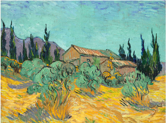 Vincent van Gogh, Cabanes de bois parmi les oliviers et cyprès (1889) Courtesy of Christie’s