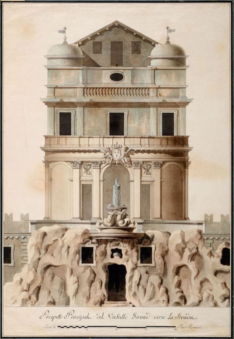 Anonimo Disegnatore di Casa Giraud, Piante, sezioni e prospetti della Villa del Vascello, 1792-1810, penna, inchiostro nero e acquerello su carta. Roma, Museo di Roma, Gabinetto delle Stampe