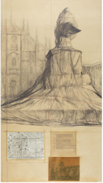 Christo Wrapped Monument To Vittorio Emanuele (Project for Piazza del Duomo – Milano) (1970) Courtesy of Blindarte