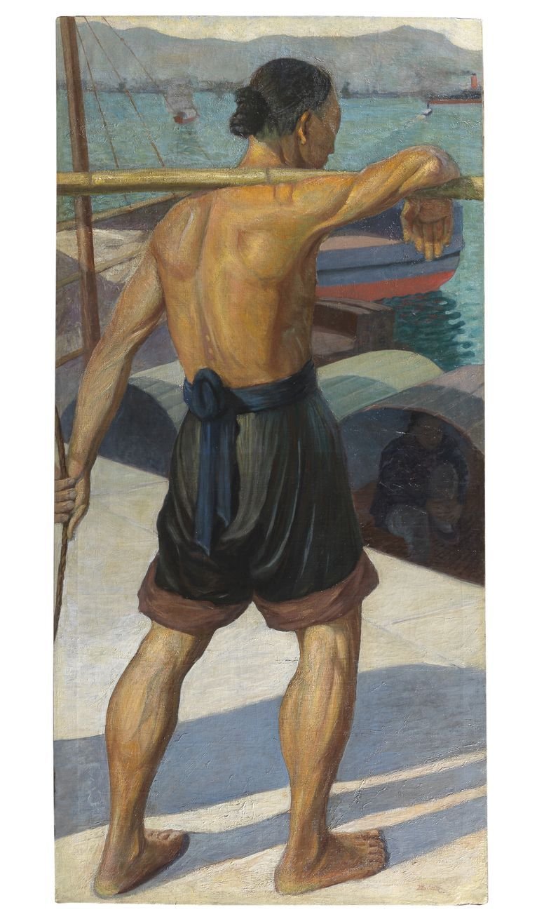 Ennio Belsito, Portuale cinese, 1910 ca., olio su tela, 188x90 cm. Courtesy Galleria Carlo Virgilio & C.