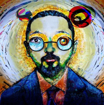 Giorgio Valentini, Takashi Murakami, 2019, tecnica mista su communication, cm 130x128