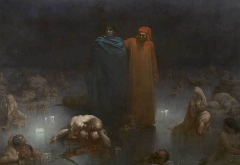 Gustave Doré, Virgilio e Dante nel IX girone dell’Inferno, 1861, olio su tela. Bourg en Bresse, Centre des Monuments Nationaux – Musée du Monastère Royal de Brou
