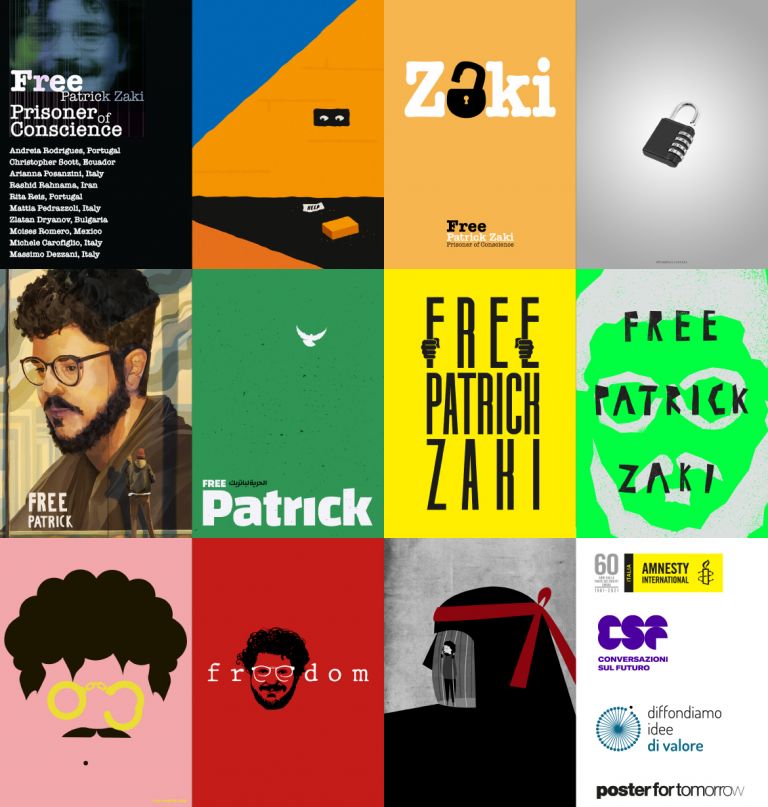 I dieci poster del progetto "Free Patrick Zaki, prisoner of conscience"