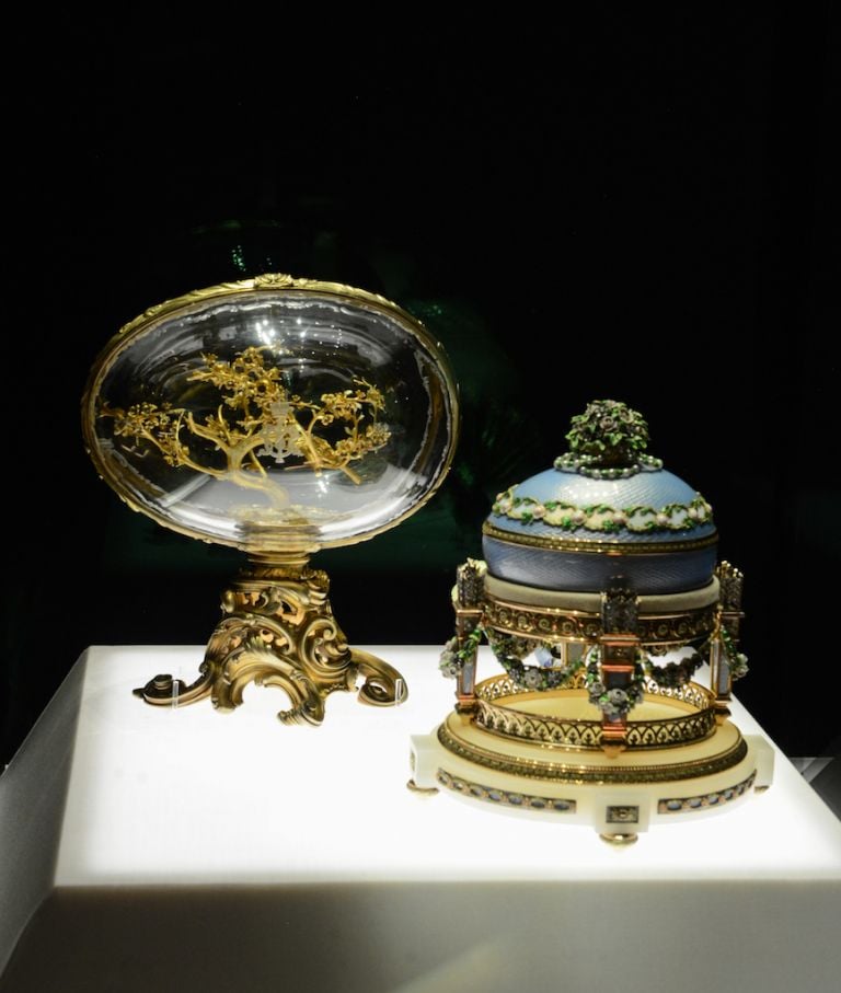 Installation shot of Faberge in London, Romance to Revolution at the V&A, from November 20 to May 8