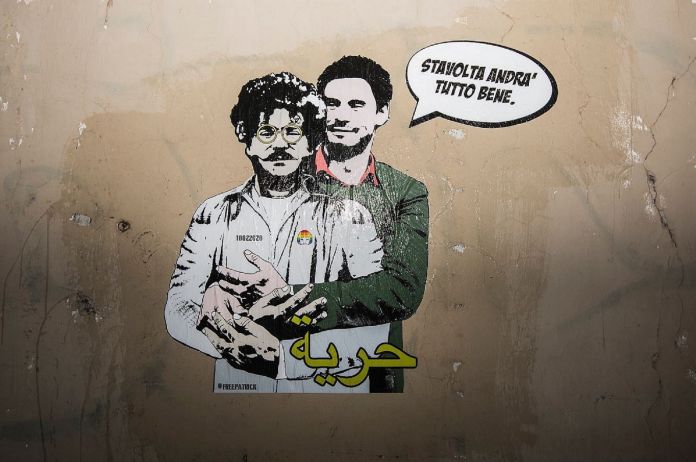 Lo stencil di Laika su Zaki e Regeni