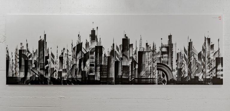 Luca Barcellona, Skyline, 2021, acrylic on canvas, 400x130 cm