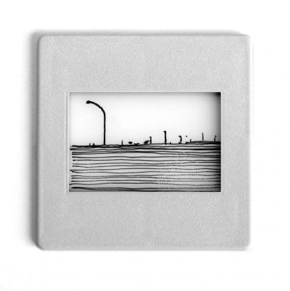 Luca Pancrazzi, Paesaggio fuori scala, 1996, china su carta da proiezione e telaietto da diapositive, cm 5x5x6,5
