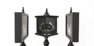 Sergio Zavattieri, Natività, 2016. Stereoscopio a specchi basato sul modello di Wheatstone, stampe archival inkjet, legno laccato, ferro, specchi, 160 x 105 x 55 cm