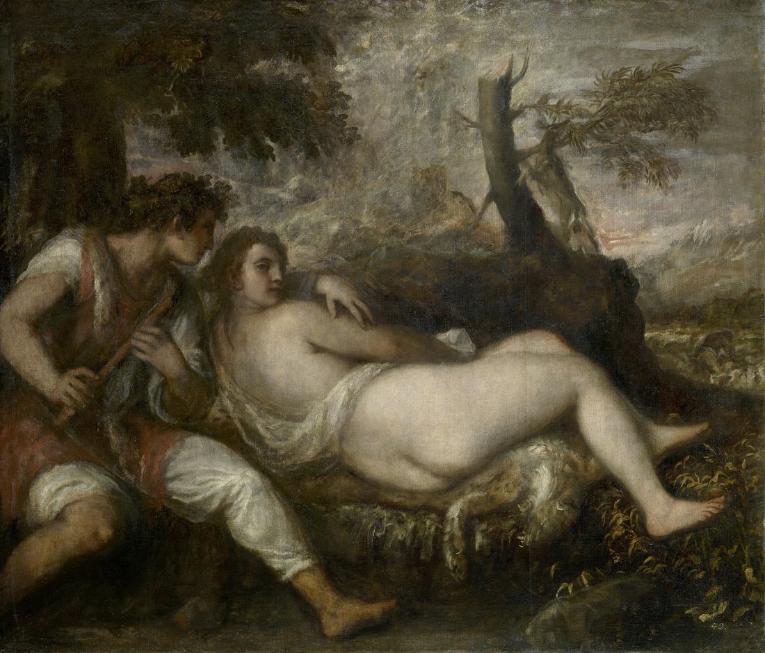 Tiziano Vecellio, Ninfa con pastore, olio su tela, 149,6 x 187 cm, Kunsthistorisches Museum, Vienna