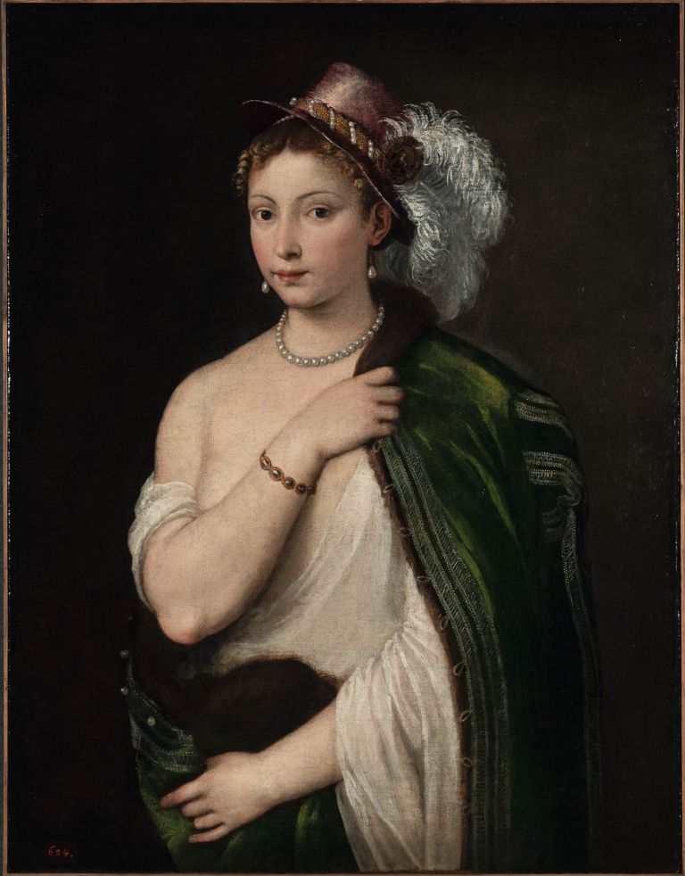TIZIANO Giovane donna con cappello piumato, 1534-1536 ca. Olio su tela, 96x75 cm San Pietroburgo, Museo dell’Hermitage