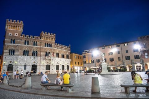 Grosseto, Tuscany, Italy: the cathedral square by night with people