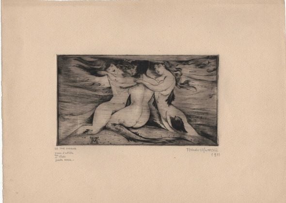 Alberto Martini Le tre sirene, 1911, prova d_artista I stato, punta secca, cm 25.5x34.8