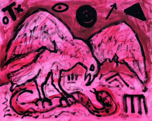 A.R. Penck, Adler und Shlange – Schawarzer Planet, 2013, acrilico su tela, 80x100 cm