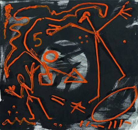 A.R. Penck, Cosmic Blues, 1981, olio su tela, 90x95 cm
