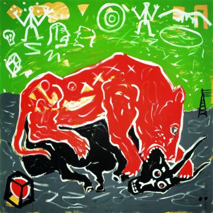 A.R. Penck, How it works, 1989, acrilico su tela, 340x340 cm