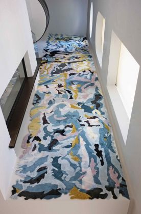Bea Bonafini, Rippling, 2020, pastel on mixed carpet inlay, 1200x250 cm. Site Specific commission for La Berlugane, Beaulieu sur Mer, France