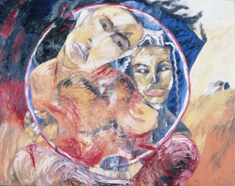 Francesco Clemente, Il cerchio di Milarepa, 1982, olio su tela, 200x250 cm. Castello di Rivoli Museo d’Arte Contemporanea, Rivoli-Torino in comodato da Fondazione per l’Arte Moderna e Contemporanea CRT