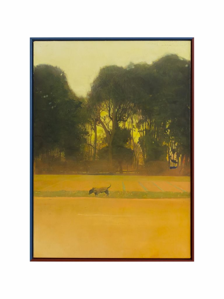 Francesco Lauretta, Dante (cascine), 2018, olio su tela, cornice bicolore, 115,5x83,5 cm. Courtesy l'artista