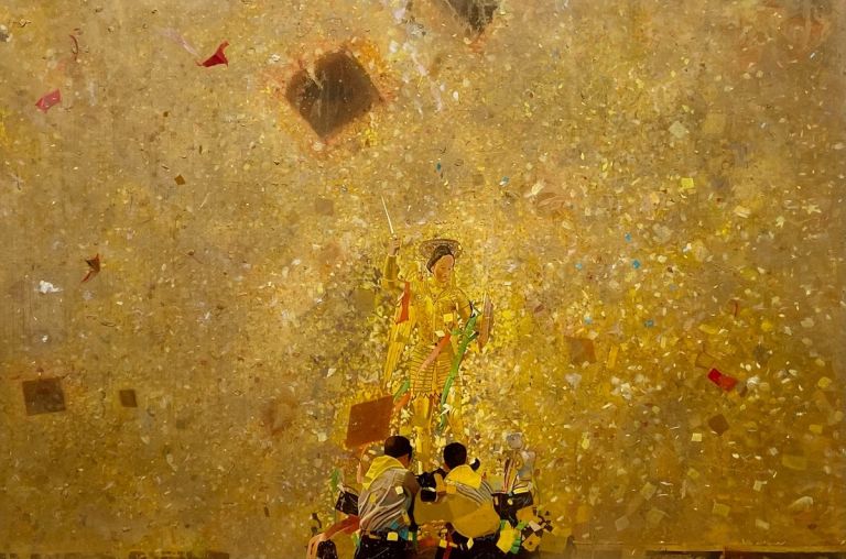 Francesco Lauretta, Festivale (oro) 2021, oro, olio su tela, 145x220 cm. Courtesy l'artista