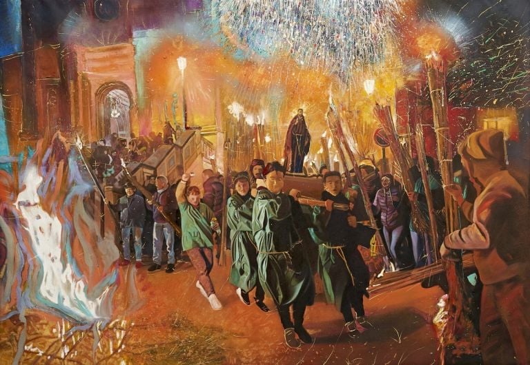 Francesco Lauretta, Festivale (verde), 2021, olio su tela, 146x211 cm. Courtesy l'artista