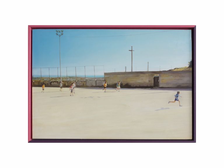 Francesco Lauretta, Il quadro più bello della nostra vita (remix), 2017, olio su tela e cornice bicolore, 50x70 cm. Collezione Privata