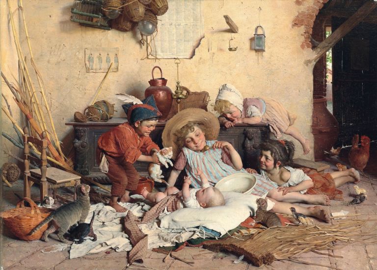 Gaetano Chierici, Gioie infantili, 1890 95 ca., olio su tela, 45x63 cm