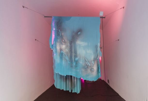 Giulia Poppi, SplashSplapCiaff, 2019, silicone, pigmenti, acrilico, led, acciaio, 280x180 cm ognuna. Courtesy dell’artista. Photo Studio Abruzzese
