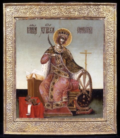 Icona Santa Caterina d’Alessandria martire Laboratori del Palazzo dell’Armeria del Cremlino a Mosca, 1693 94, Courtesy Palazzo Pitti