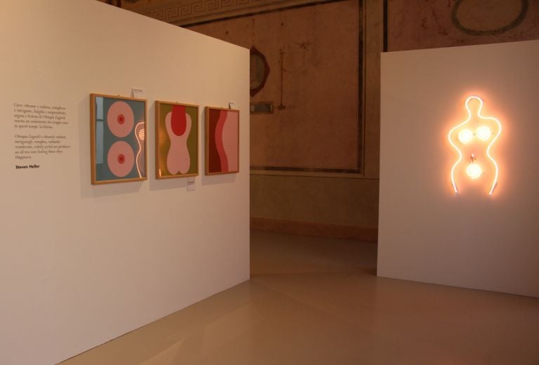 Installation view, CALEIDOSCOPICA. Il mondo illustrato di Olimpia Zagnoli, Reggio Emilia, 2021, courtesy Fondazione Palazzo Magnani