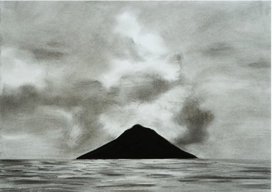 Judith Mall, Island, charcoal on paper, 30 x 42 cm