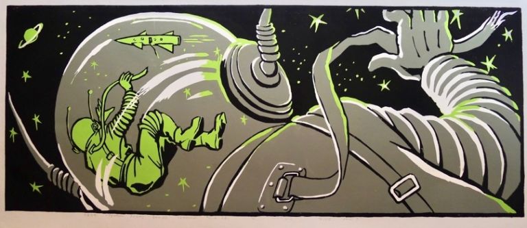 Kim Guang Nam, stampe da incisione su linoleum per il progetto Underwater & Space. The Future is Bright © Koryo Studio