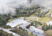 Rendering depicting aerial view of Magazzino Italian Art’s campus, including a new freestanding building. Architects Alberto Campo Baeza and Miguel Quismondo. Image by JC Bragado & J Mingorance. Courtesy of Magazzino Italian Art