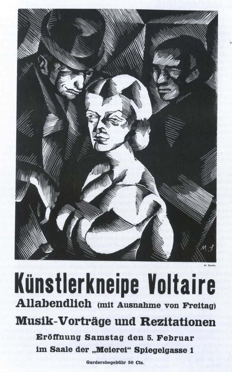 Manifesto per la serata di apertura del Cabaret Voltaire, disegnato da Marcel Slodki