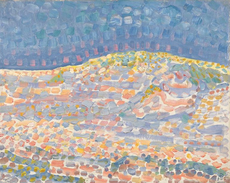 Piet Mondrian, Studio pointilliste di una duna con crinale a destra, 1909, olio su tela. Kunstmuseum Den Haag